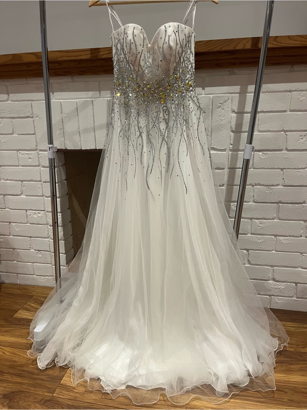 Madison James Ivory Rhinestone Beaded Tulle Ball Gown Size 4